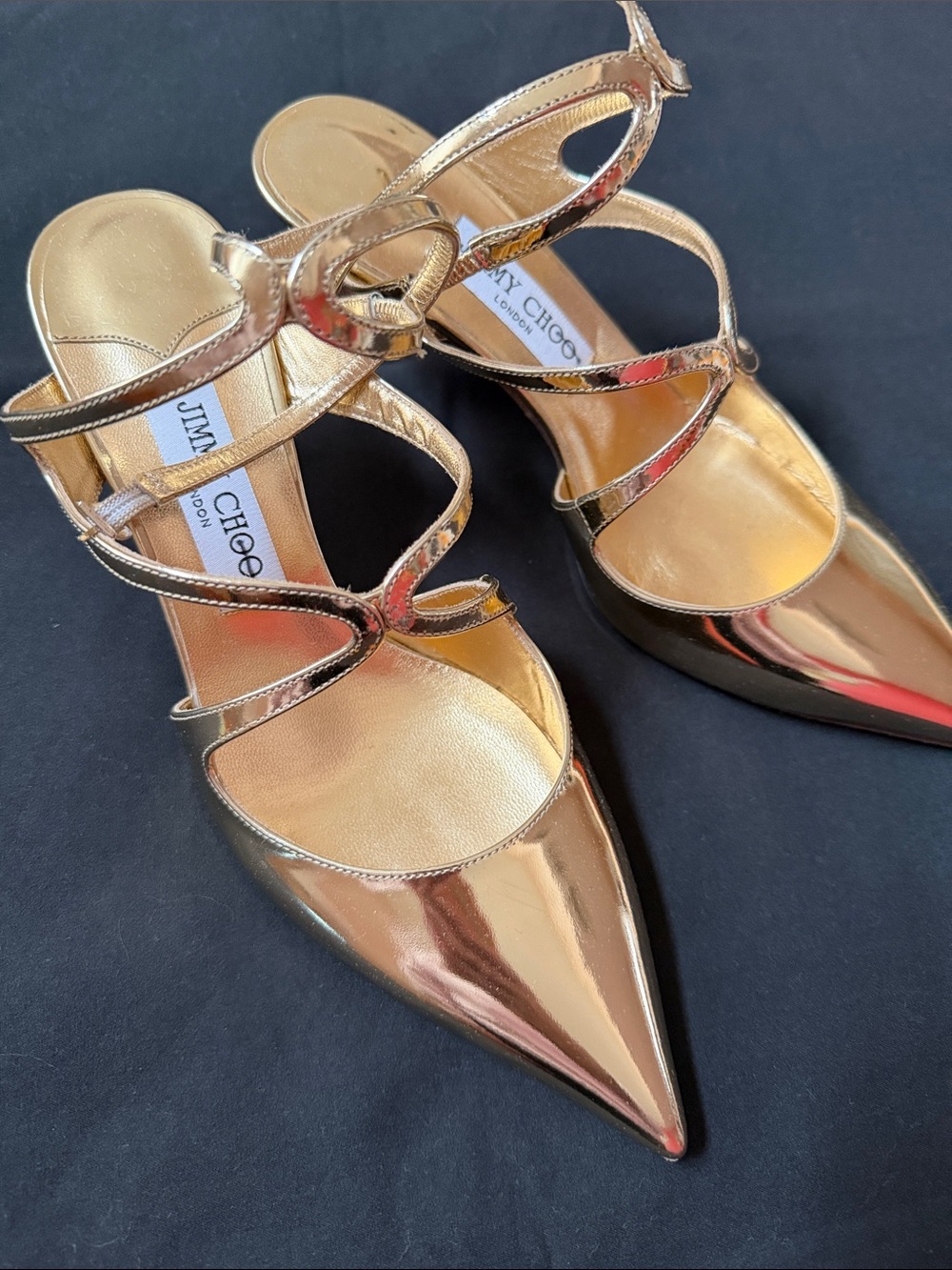 Jimmy Choo Metallic Gold Strappy Pointed Heels